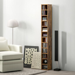 HOMCOM 204 CD Tall Narrow Media Storage Tower - Rustic Brown - Aosom UK - thumbnail 2