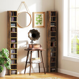 HOMCOM 204 CD Tall Narrow Media Storage Tower - Rustic Brown - Aosom UK - thumbnail 7