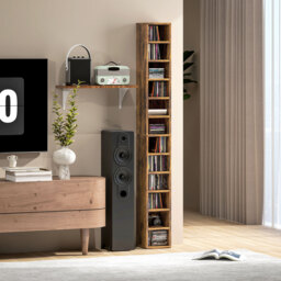 HOMCOM 204 CD Tall Narrow Media Storage Tower - Rustic Brown - Aosom UK - thumbnail 9