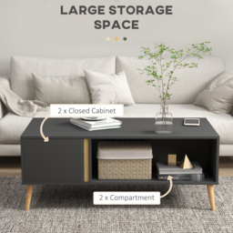 HOMCOM Coffee Table for Living Room, Modern Centre Table w/ Storage Compartments and Cabinets, Rectangular Side Table, 115x 58x 45cm, Grey - Aosom UK - thumbnail 5