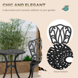 Outsunny 3 Pcs Bistro Set, Garden Table and Chairs Set With Parasol Hole, Black - Aosom UK - thumbnail 7