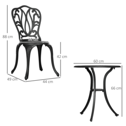 Outsunny 3 Pcs Bistro Set, Garden Table and Chairs Set With Parasol Hole, Black - Aosom UK - thumbnail 3