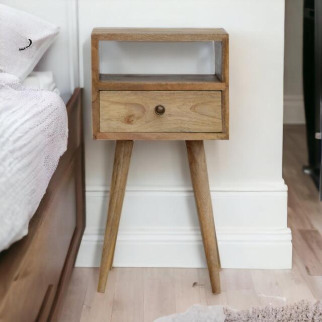 Solid Wood Mini Bedside Table with Drawer and Open Slot for Storage, Handcrafted Desk with Oak-effect Finish, 30L x 30W x 57H cm, Brown - Aosom UK - image 1