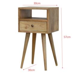 Solid Wood Mini Bedside Table with Drawer and Open Slot for Storage, Handcrafted Desk with Oak-effect Finish, 30L x 30W x 57H cm, Brown - Aosom UK - thumbnail 3