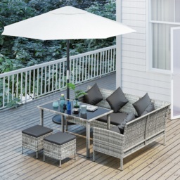Outsunny tsunny 6-Seater Rattan Dining Set Sofa Table Footstool Outdoor w/ Cushion Garden Furniture, Dark Grey - thumbnail 9