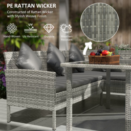 Outsunny tsunny 6-Seater Rattan Dining Set Sofa Table Footstool Outdoor w/ Cushion Garden Furniture, Dark Grey - thumbnail 4