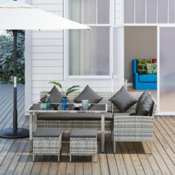 Outsunny tsunny 6-Seater Rattan Dining Set Sofa Table Footstool Outdoor w/ Cushion Garden Furniture, Dark Grey - thumbnail 8