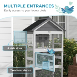 PawHut Wooden Bird Cage, with Stand, for Finches, Parakeets, Small birds - Grey - thumbnail 5