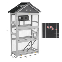 PawHut Wooden Bird Cage, with Stand, for Finches, Parakeets, Small birds - Grey - thumbnail 3