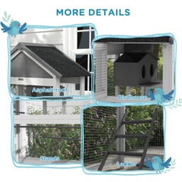 PawHut Wooden Bird Cage, with Stand, for Finches, Parakeets, Small birds - Grey - thumbnail 7