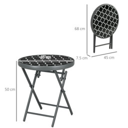 Outsunny Φ45cm Outdoor Side Table, Round Folding Patio Table with Imitation Marble Glass Top, Small Coffee Table, Black - Aosom UK - thumbnail 3