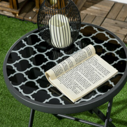 Outsunny Φ45cm Outdoor Side Table, Round Folding Patio Table with Imitation Marble Glass Top, Small Coffee Table, Black - Aosom UK - thumbnail 8