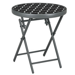 Outsunny Φ45cm Outdoor Side Table, Round Folding Patio Table with Imitation Marble Glass Top, Small Coffee Table, Black - Aosom UK - thumbnail 1