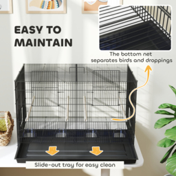 PawHut Bird Cage with Divider, 4 Wooden Perches, Slide Out Tray, 4 Feeders, for Budgie, Lovebird, Canary, 76 x 46 x 46cm, Black - thumbnail 7