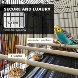 PawHut Bird Cage with Divider, 4 Wooden Perches, Slide Out Tray, 4 Feeders, for Budgie, Lovebird, Canary, 76 x 46 x 46cm, Black - thumbnail 5