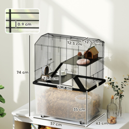 PawHut Three-Tier Gerbil Cage, Hamster Cage for Dwarf Hamster, Syrian Hamster w/ Wheels, Deep Bottom, Food Dish, Water Bottle - thumbnail 3