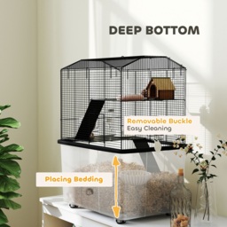 PawHut Three-Tier Gerbil Cage, Hamster Cage for Dwarf Hamster, Syrian Hamster w/ Wheels, Deep Bottom, Food Dish, Water Bottle - thumbnail 7