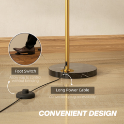 HOMCOM 180cm Arc Floor Lamp for Living Room, Home Offices, Bedrooms, Modern Standing Lamp with Foot Switch, Faux Black Marble Base and Black Bell Shade, Gold Tone - thumbnail 7