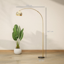 HOMCOM 180cm Arc Floor Lamp for Living Room, Home Offices, Bedrooms, Modern Standing Lamp with Foot Switch, Faux Black Marble Base and Black Bell Shade, Gold Tone - thumbnail 3