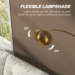 HOMCOM 180cm Arc Floor Lamp for Living Room, Home Offices, Bedrooms, Modern Standing Lamp with Foot Switch, Faux Black Marble Base and Black Bell Shade, Gold Tone - thumbnail 5