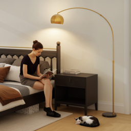 HOMCOM 180cm Arc Floor Lamp for Living Room, Home Offices, Bedrooms, Modern Standing Lamp with Foot Switch, Faux Black Marble Base and Black Bell Shade, Gold Tone - thumbnail 9