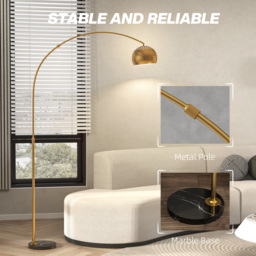 HOMCOM 180cm Arc Floor Lamp for Living Room, Home Offices, Bedrooms, Modern Standing Lamp with Foot Switch, Faux Black Marble Base and Black Bell Shade, Gold Tone - thumbnail 6