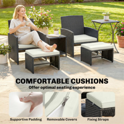Outsunny 6 Piece Rattan Garden Furniture, Space-Saving Patio Furniture Set with Nesting Tables, Chairs, Stools, Cushions, Black - thumbnail 9