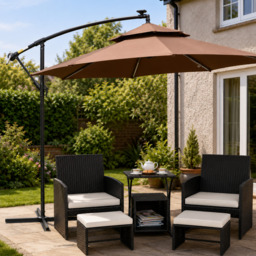 Outsunny 6 Piece Rattan Garden Furniture, Space-Saving Patio Furniture Set with Nesting Tables, Chairs, Stools, Cushions, Black - thumbnail 2