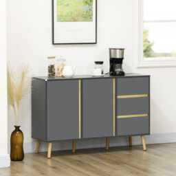 HOMCOM Sideboard, Modern Kitchen Cupboard with Double Doors and 3 Drawers, Adjustable Shelves for Living Dining Room, Dark Grey - Aosom UK - thumbnail 2