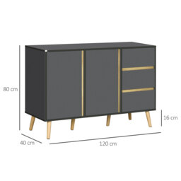 HOMCOM Sideboard, Modern Kitchen Cupboard with Double Doors and 3 Drawers, Adjustable Shelves for Living Dining Room, Dark Grey - Aosom UK - thumbnail 3