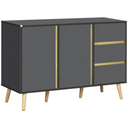HOMCOM Sideboard, Modern Kitchen Cupboard with Double Doors and 3 Drawers, Adjustable Shelves for Living Dining Room, Dark Grey - Aosom UK