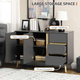 HOMCOM Sideboard, Modern Kitchen Cupboard with Double Doors and 3 Drawers, Adjustable Shelves for Living Dining Room, Dark Grey - Aosom UK - thumbnail 4