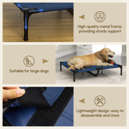 PawHut Portable Elevated Dog Bed, Ideal for Camping, Durable Frame, Raised Pet Cot, Large, Blue - Aosom UK - thumbnail 4
