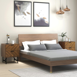 HOMCOM Bedside Table Set of 2 with 2 Drawers, Modern Side Tables with Herringbone Pattern and Metal Legs for Bedroom, Living Room, Walnut Brown - thumbnail 2