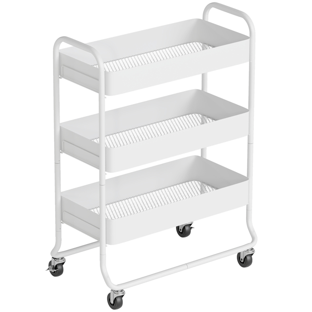 HOMCOM 3-Tier Storage Trolley on Wheels, Rolling Utility Cart with Mesh Backets for Kitchen, Bathroom, Bedroom, White - image 1