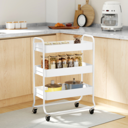 HOMCOM 3-Tier Storage Trolley on Wheels, Rolling Utility Cart with Mesh Backets for Kitchen, Bathroom, Bedroom, White - thumbnail 2