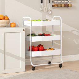 HOMCOM 3-Tier Storage Trolley on Wheels, Rolling Utility Cart with Mesh Backets for Kitchen, Bathroom, Bedroom, White - thumbnail 7
