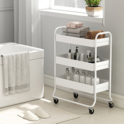 HOMCOM 3-Tier Storage Trolley on Wheels, Rolling Utility Cart with Mesh Backets for Kitchen, Bathroom, Bedroom, White - thumbnail 9