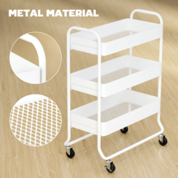 HOMCOM 3-Tier Storage Trolley on Wheels, Rolling Utility Cart with Mesh Backets for Kitchen, Bathroom, Bedroom, White - thumbnail 6