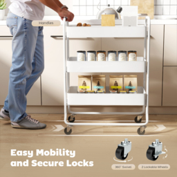 HOMCOM 3-Tier Storage Trolley on Wheels, Rolling Utility Cart with Mesh Backets for Kitchen, Bathroom, Bedroom, White - thumbnail 5
