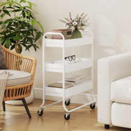 HOMCOM 3-Tier Storage Trolley on Wheels, Rolling Utility Cart with Mesh Backets for Kitchen, Bathroom, Bedroom, White - thumbnail 8