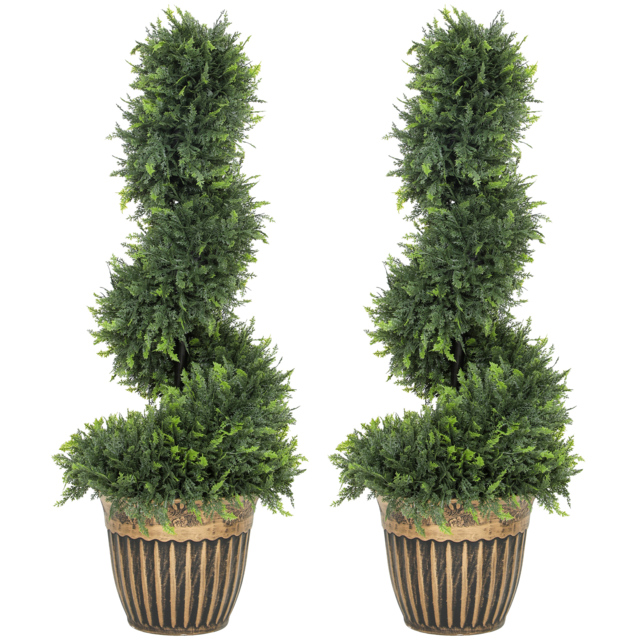HOMCOM Set of 2 Artificial Plants, Topiary Spiral Boxwood Cypress Trees with Pot, for Home Indoor Outdoor Decor, 90cm - image 1