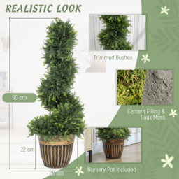 HOMCOM Set of 2 Artificial Plants, Topiary Spiral Boxwood Cypress Trees with Pot, for Home Indoor Outdoor Decor, 90cm - thumbnail 4