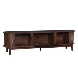 Retro MDF TV Stand with Sliding Wood-Slat Doors, Sturdy Unit with 3 Compartments for 65-Inch TV, 165L x 39.5W x 46H cm, Dark Oak - Aosom UK - thumbnail 2
