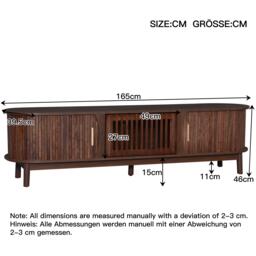 Retro MDF TV Stand with Sliding Wood-Slat Doors, Sturdy Unit with 3 Compartments for 65-Inch TV, 165L x 39.5W x 46H cm, Dark Oak - Aosom UK - thumbnail 3