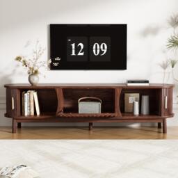 Retro MDF TV Stand with Sliding Wood-Slat Doors, Sturdy Unit with 3 Compartments for 65-Inch TV, 165L x 39.5W x 46H cm, Dark Oak - Aosom UK - thumbnail 1