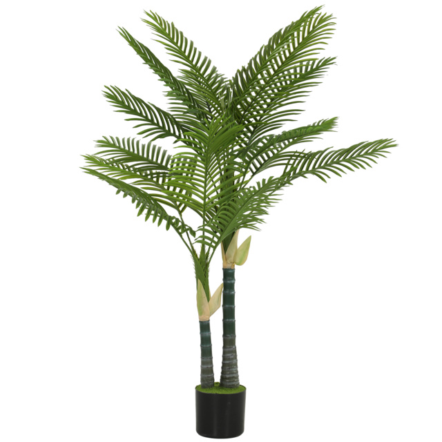 HOMCOM Artificial Palm Tree with 16 PEVA Leaves, 150cm Decorative Artificial Plant with Pot and Moss Effect, Green - image 1