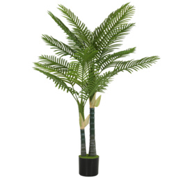 HOMCOM Artificial Palm Tree with 16 PEVA Leaves, 150cm Decorative Artificial Plant with Pot and Moss Effect, Green - thumbnail 1
