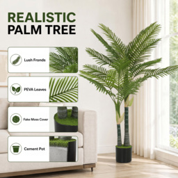 HOMCOM Artificial Palm Tree with 16 PEVA Leaves, 150cm Decorative Artificial Plant with Pot and Moss Effect, Green - thumbnail 4