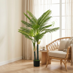 HOMCOM Artificial Palm Tree with 16 PEVA Leaves, 150cm Decorative Artificial Plant with Pot and Moss Effect, Green - thumbnail 2